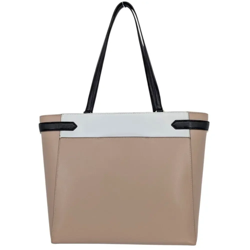 Kate Spade Staci Saffiano Leather Tote Beige Black Work Bag Large